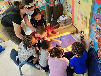 Elementary school students in classroom with teacher.
